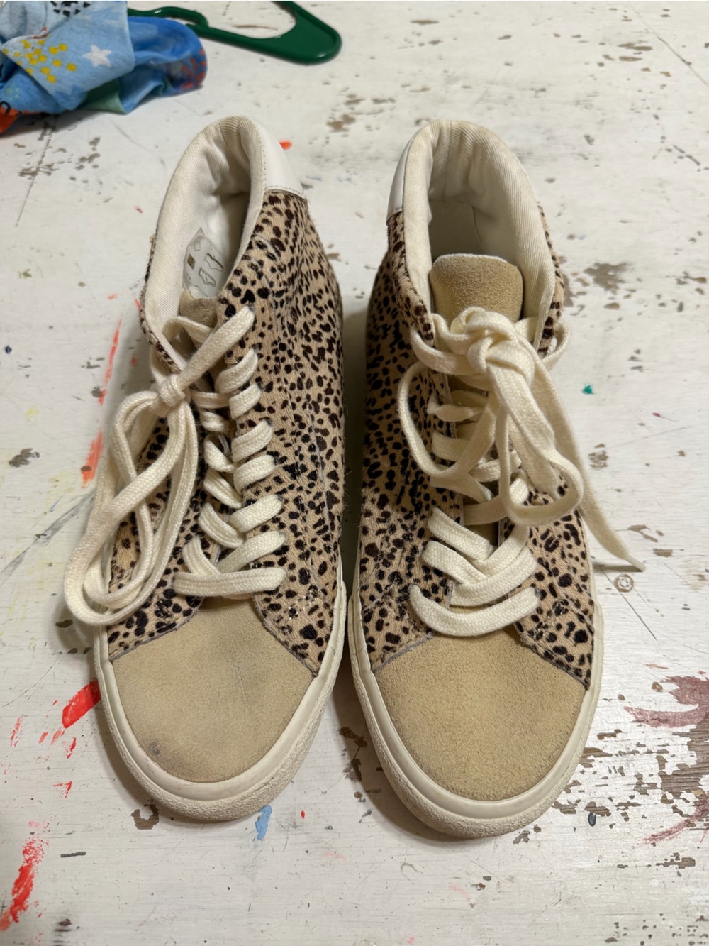 Madewell Beige Leopard-Print Lace-Up high top comfy Sneakers 6.5 euc
